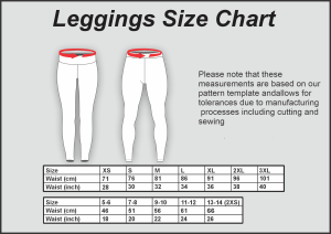 Leggings and Tights Shorts Size Chart