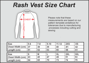Rash Vests Size Chart