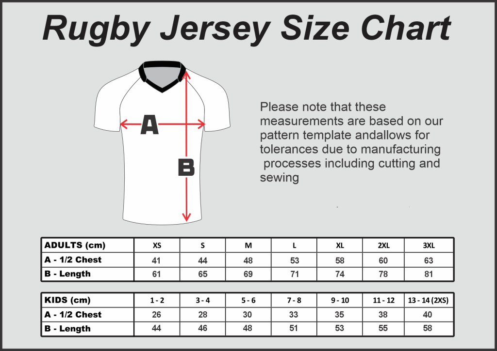 Rugby Jersey Size Chart