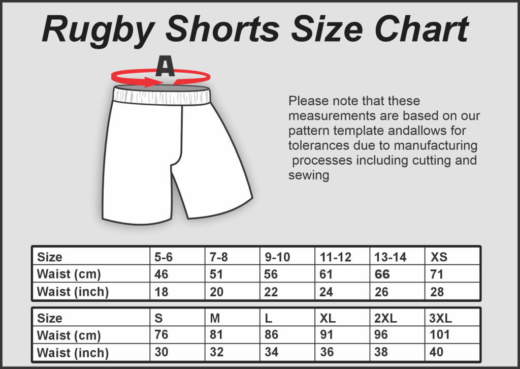 Rugby Shorts Size Chart